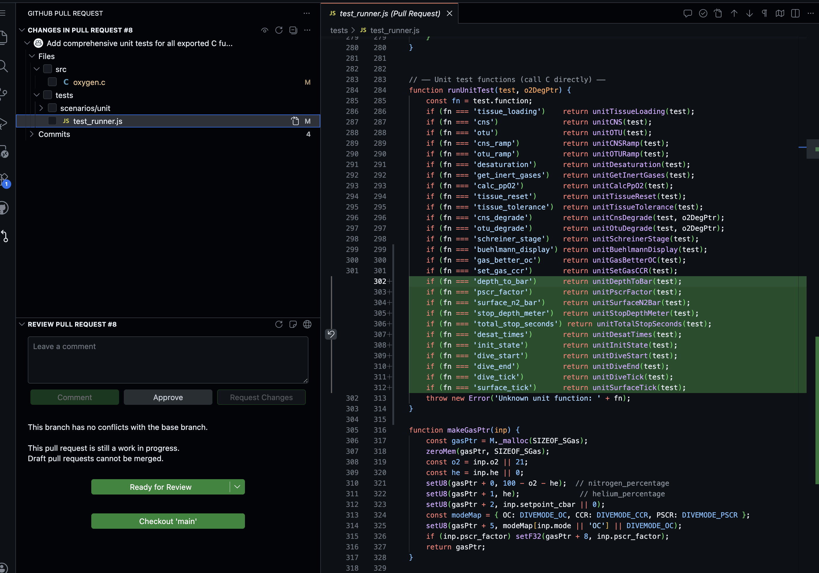 GitHub pull request view in VS Code style editor